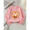 European Sizes Girls' Soft Crewneck Sweatshirt, Cute Fox Family Heart-Shaped Print, Casual for Fall Winter, Ideal Holiday Gift.