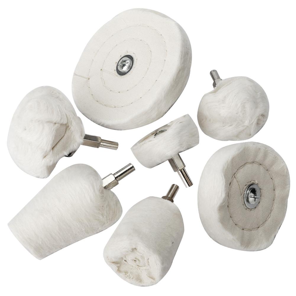 7Pcs Flannelette Polishing Wheel Kit Buffing Pads With 1/4" Hex Shafts Polishing Mop Wheel Grinding Head For Drill