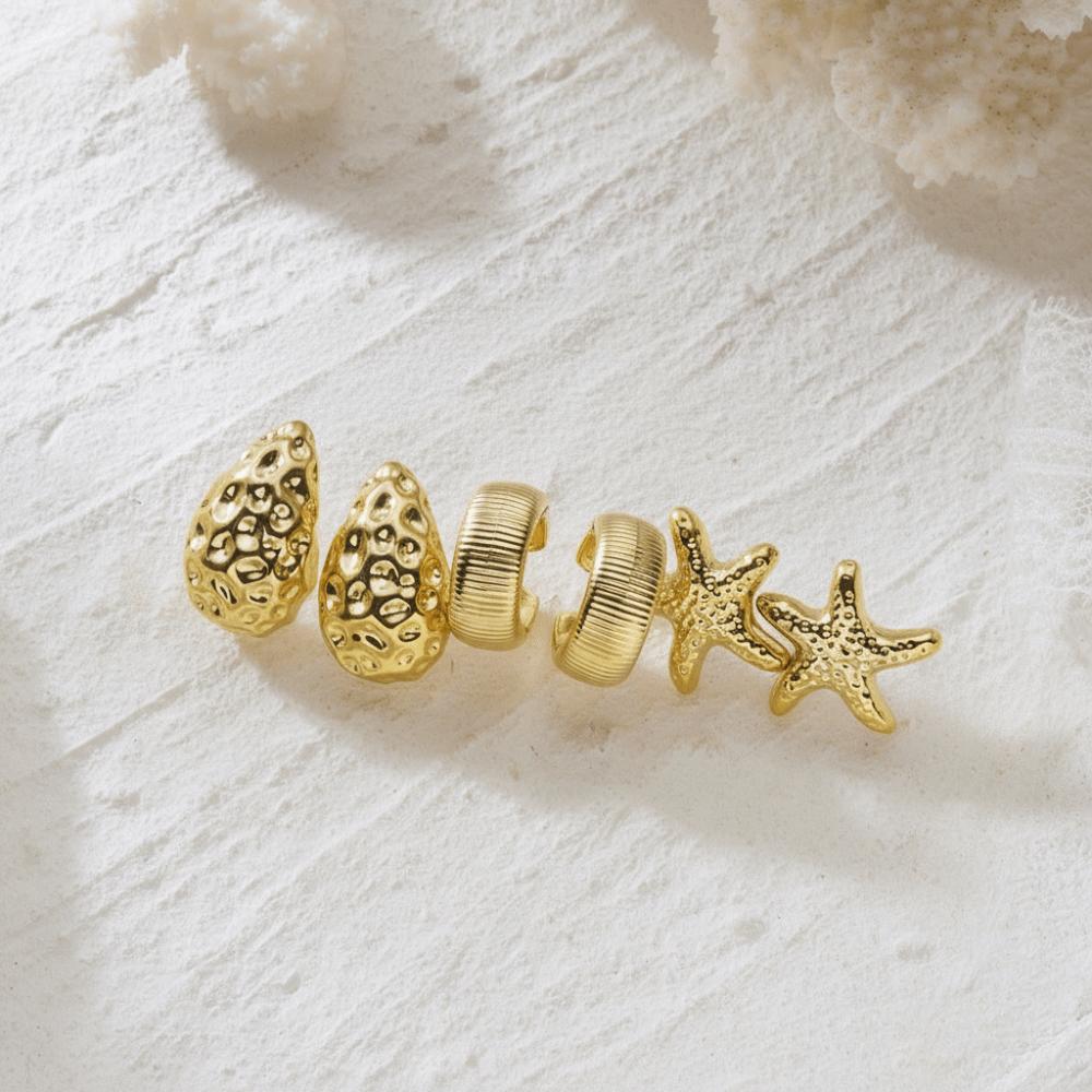 Golden C-Shape Earrings Set Textured Seashell Dangle Earrings  Jewelry Accessories