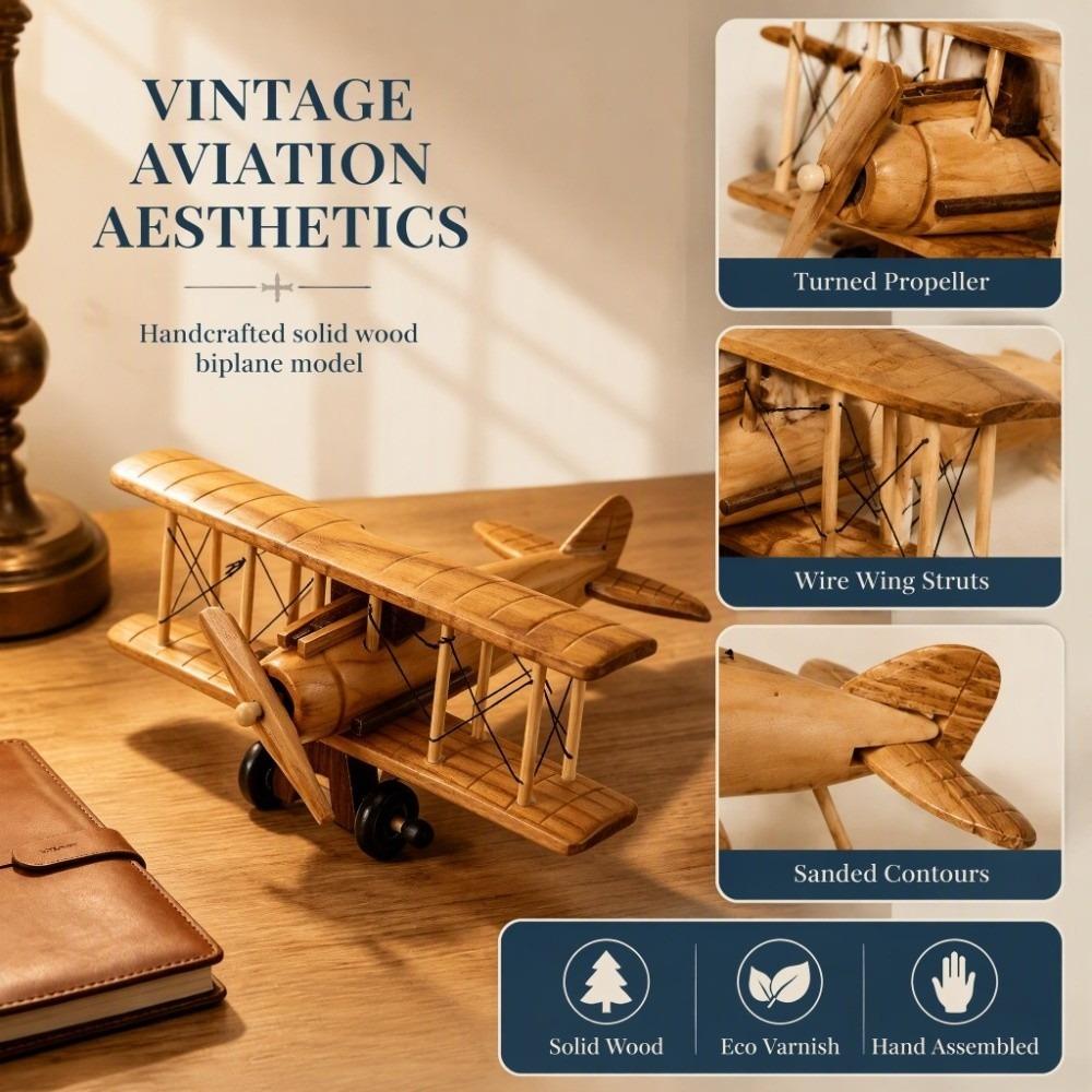 Small Size Wooden Airplane Model Wood Desk Display Model Gift for Collectors