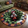 Sezónní sváteční dekorace 3D kulatý Halloween koberec, Strašidelný kostlivec Optická iluze Plošný koberec, Jedinečné vizuální rohože Prošívaný strašidelný hloubka Neklouzavý koberec
