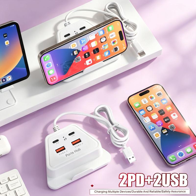 4 Port 12W Fast Charging Desktop Charging Station 2Usb 2Type C Portable Travel Home Phone Charging Socket