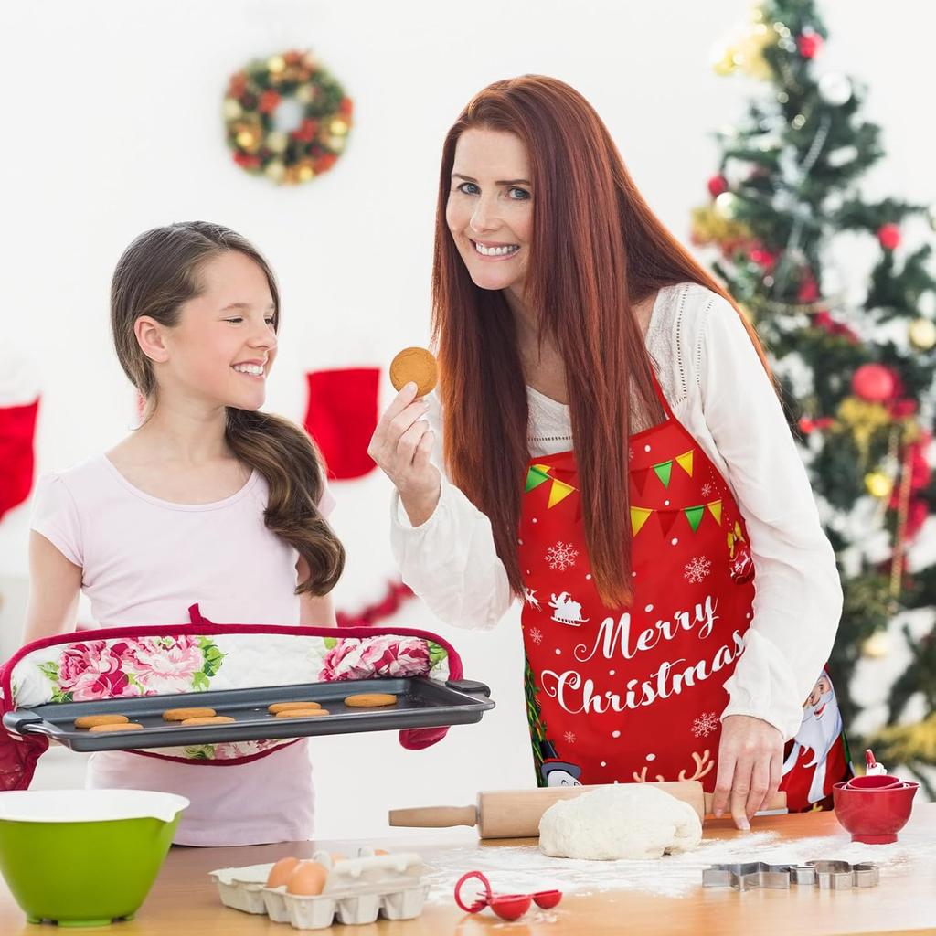 Funny Holiday Cooking Aprons for Men Women, Adjustable Kitchen Baking Grilling Aprons for Party Supplies