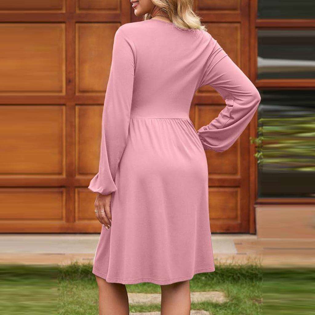 Women's Fashion Casual Dress Round Neck Long Sleeve Dresses