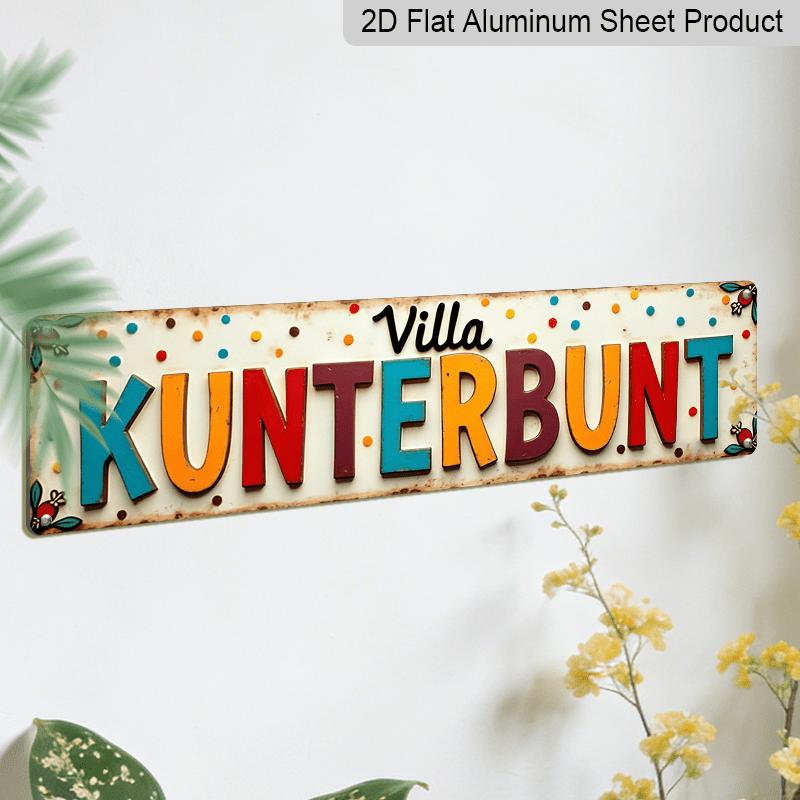 Letrero Decorativo de Aluminio 2D Plano 1 Pieza Estilo Casa de Campo Villa Kunterbunt, 15.7×3.94 pulgadas Decoración para Colgar en la Pared - Estilo Moderno, Perfecto para la Sala de Estar