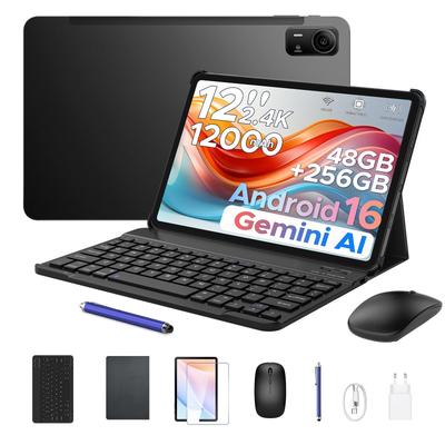 AP12 Pro 12palcový tablet, 2,4K 120Hz Android 16, 48 GB + 256 GB / 2 TB, 12000 mAh, osmijádrový, WiFi 5, Face ID, 4G LTE, Tablet s klávesnicí, perem, pouzdrem