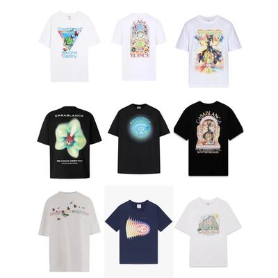 Correct Version Casa Casablanca Short-sleeved Round Neck Short-sleeved T-shirt Cartoon Printed Pure Cotton T Men and Women
