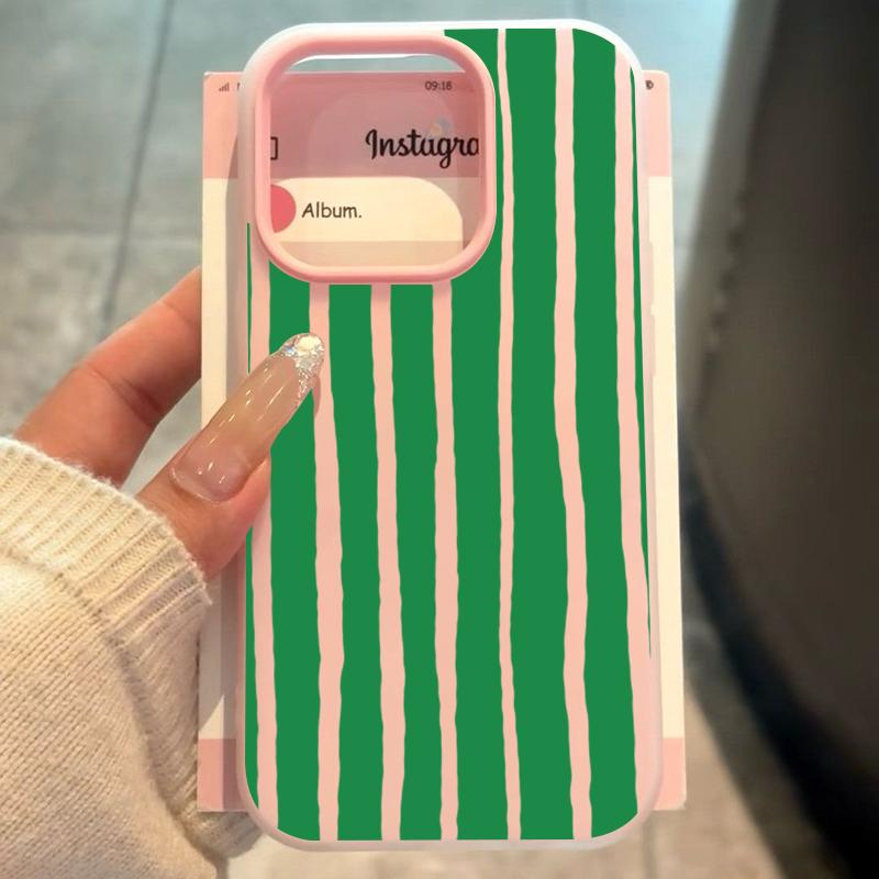 Fashion Simple Green Striped Two-In-One Phone Case For iPhone 17 17 Air 16 15 14 13 12 11 Pro Max 16E 7 8 Plus X XR XS Cover