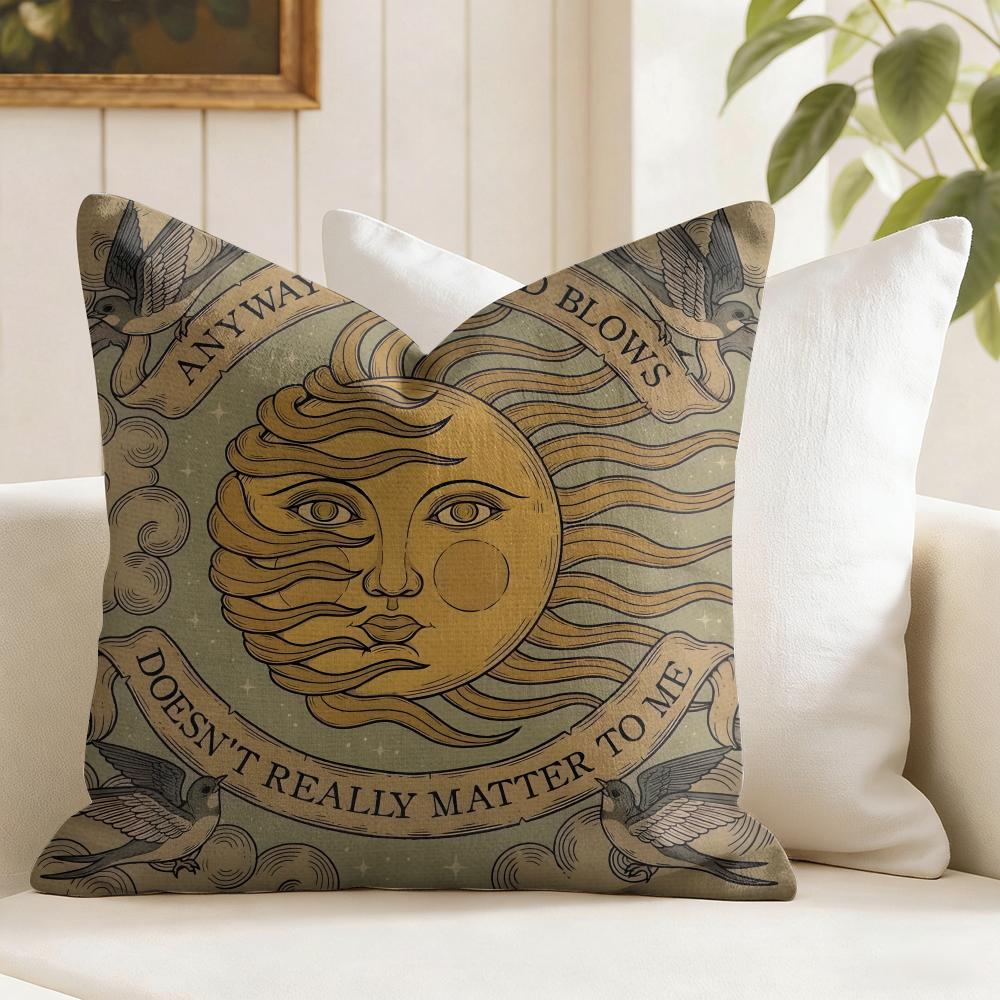 Tarot Sun and Moon Cushion Cover Summer Linen Pillow Case Organic Fabric Cushion Cover DoubleSided Print Sofa Home Decor