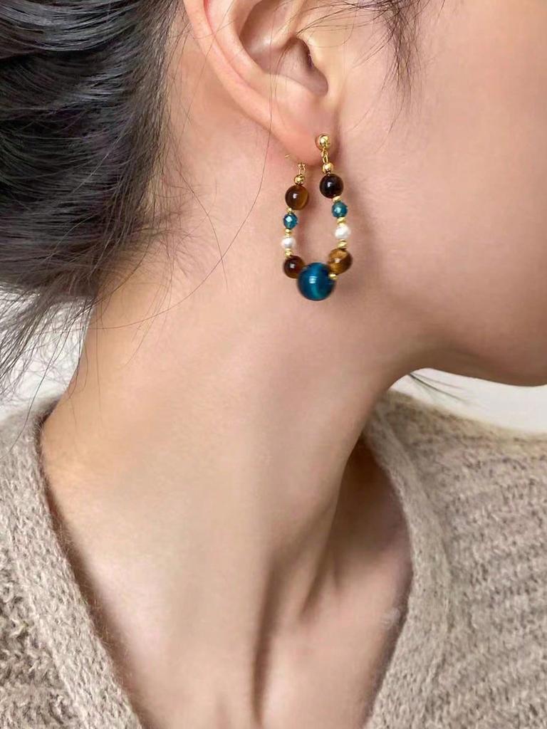 Vintage Pearl Niche Design Sense High-End Luxury Contrast Color Beaded Earrings For Women, Autumn