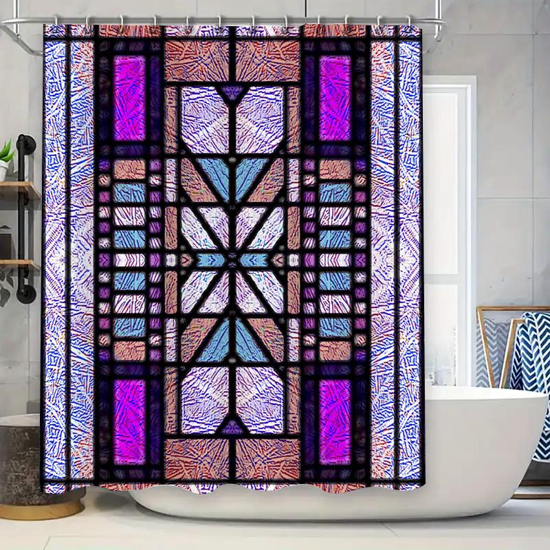 

Vintage-Inspired Shower Curtain Geometric Pattern Decorative Fabric Waterproof Bath Mat Available In Multiple Sizes For Home Bat W60H190(CM)-1 Pcs