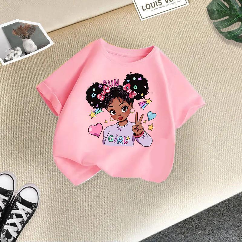 Girls' Cartoon Print Casual Round Neck Short-Sleeve T-Shirt - Summer Collection