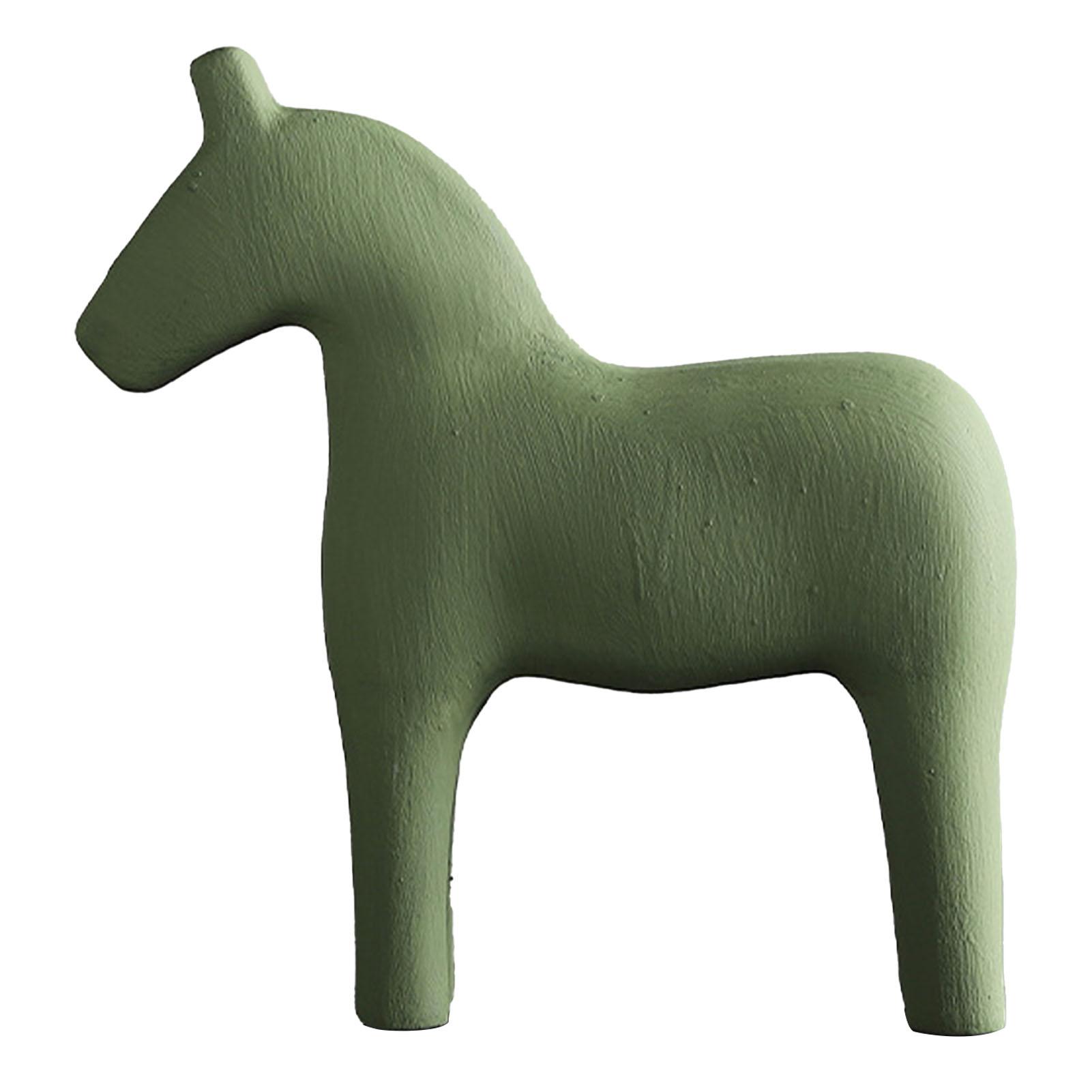 

Wooden Horse Figurine Sturdy Pinewood Hand Painted Simple Pure Color Horse Statue for Family Office Tabletop Green