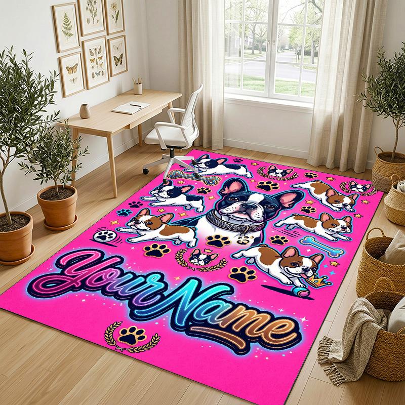 Dog Theme Crystal Velvet Rug Personalized Custom Name Text Soft Floor Mat Home Decor