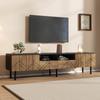 TV Cabinet 180x40x45 Cm with Drawers and Doors, Modern Lowboard Made of Chipboard, TV Table for Living Room, Load Capacity Up To 75kg, Black-Wood Look