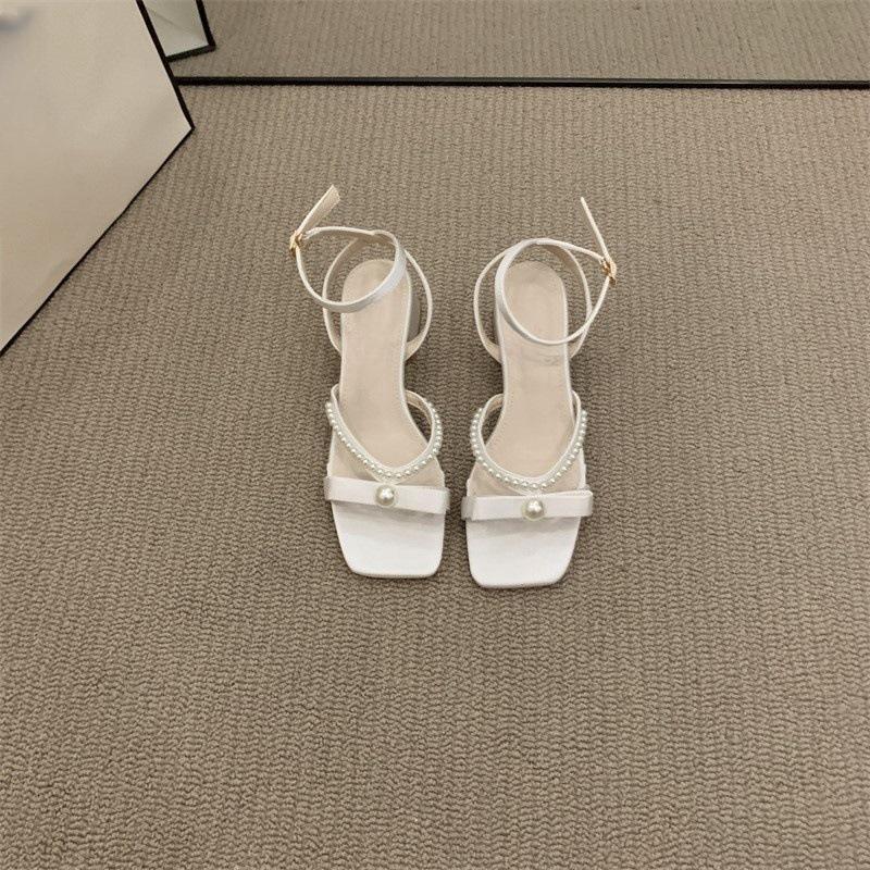 Coarse Heel Open-toed Versatile Sandals Women's Shoes Trendy Pearl Shoes