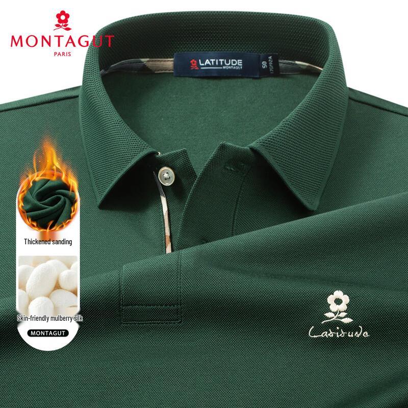 MONTAGUT Men s Silk Blend Brushed Warm Long-Sleeve Polo Shirt XL