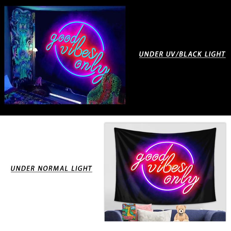 1PC Good Vibes Only fluorescent tapestry, colorful and beautiful UV black light tapestry, room decoration tapestry
