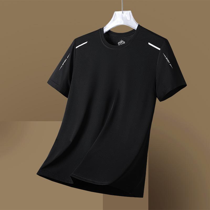 Summer Ice Silk T-Shirt Men'S Crew Neck Solid Color Quick-Drying Clothes Short Sleeves Men'S Sports Loose Thin Breathable Half-Sleeve T-Shirt