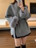 Women's New Autumn Winter Versatile Tweed Cape Coat Belt Loose Fashion Sense Elegant Fox Fur Cuffs Blends Mid Length Coat