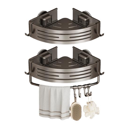 Suport de colț cu ventuză Triunghiular Suport de colț pentru duș Fără găurire Organizator de baie reglabil cu bară pentru prosoape Suport de depozitare pentru duș Bucătărie