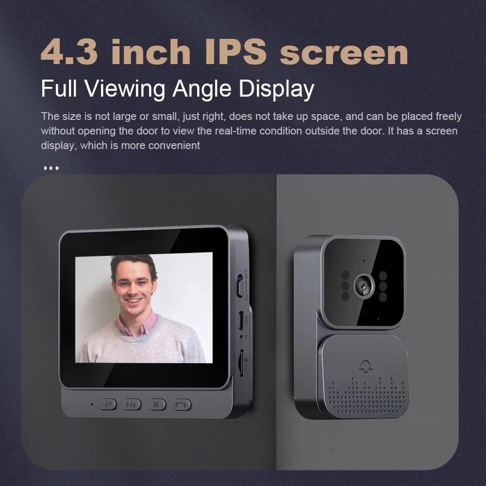 4.3 Inches IPS Screen Wireless Doorbell Household Intercom Video Camera Night Version Two-Way Speaking Video Door Ring