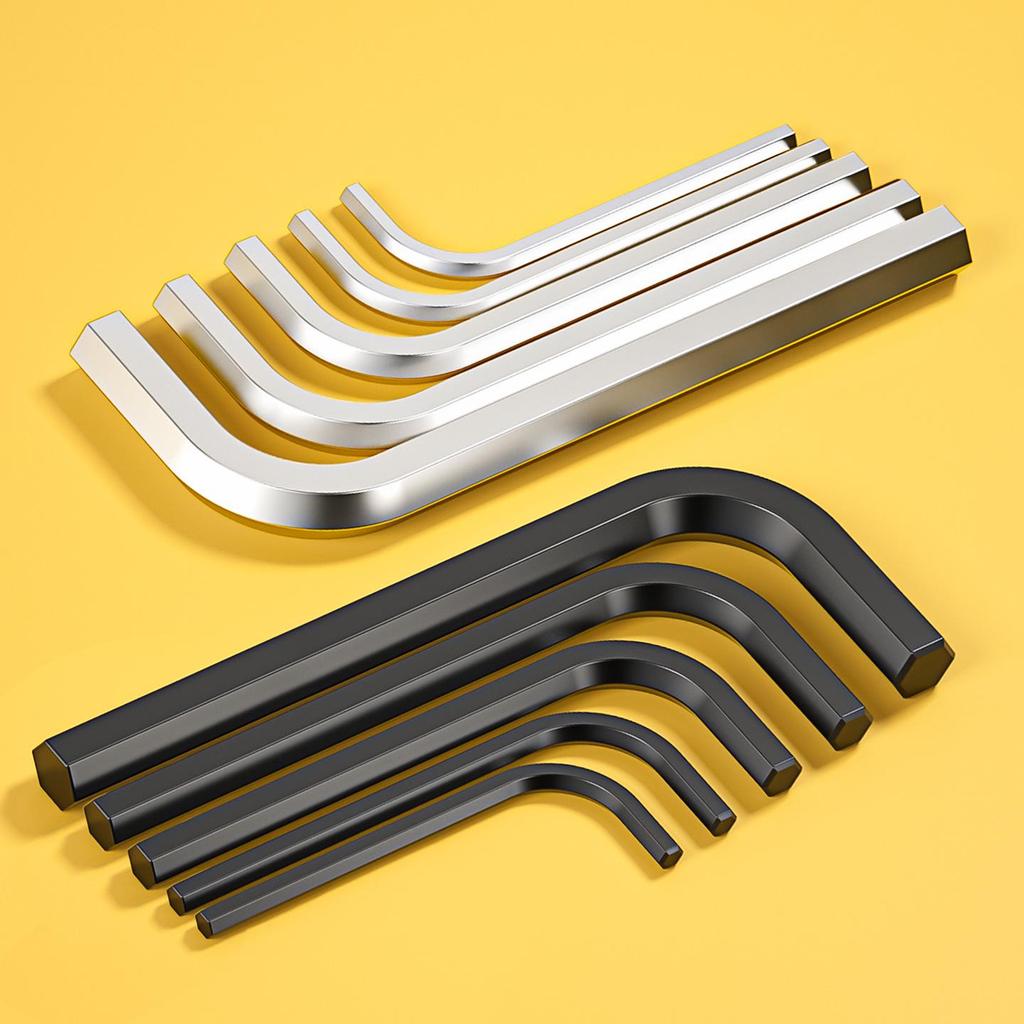 L-Shaped Nickel-Plated Allen Wrench Set: Single Hex Key in Sizes 1.5/2/3/4/5/6/8mm with Inner Hexagon Screwdriver.