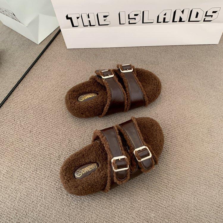 [Frittes Hähnchen sieht gut aus] Haarmop, Hausschuhe mit dicker Sohle für Damen zum Tragen, hochwertig, lässig und vielseitig, einwortiger Mopp-Haarschuh