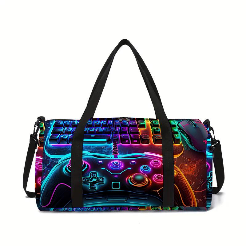 Borsa da Viaggio Grande Capacità con Controller di Gioco al Neon Per Ragazzo e Ragazza Migliori Regali Duffel da Viaggio Cartoni Animati 2D Borsa a Mano Per Bambini