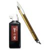 Shishodo Calligraphy Brush Ink Set Red Hair Thick White Hair 180ml & (Fine Brush, Daruma-Shaped Brush, Ink)