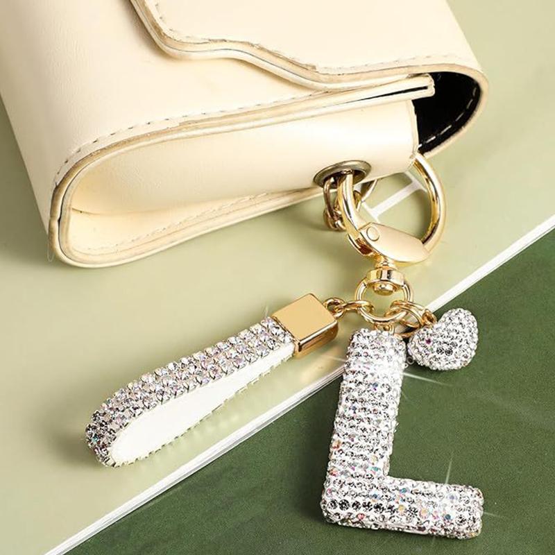 White Initial Keychain Shiny Cute A-Z Letter Key Chain Backpack Car Key Accessories Lanyard Couple Name Letter Pendant Gift