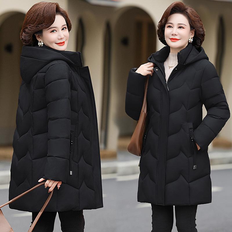 Mid-length Cotton Jacket Women's Winter Middle-aged Mother Simple Loose Thick Warm Fashion Simple Slim-fit Jacket