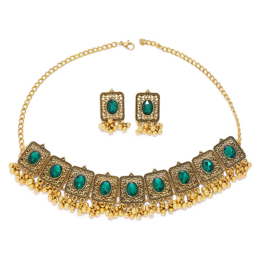Elegant Rhinestone Tassel Necklace & Earrings Set: Ethnic Indian Retro Style Accessories for Women