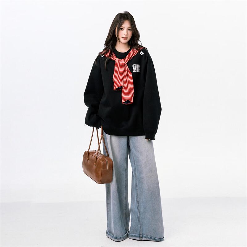 GROUND ZERO Unisex Letter Embroidered Sweatshirt