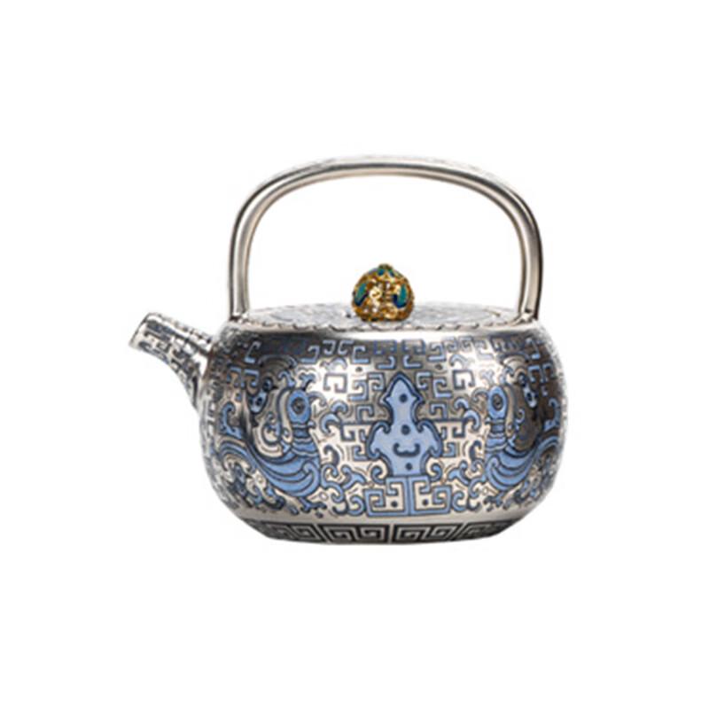 Tao Ding Xuan Blue & White Gilt Silver Teapot Set
