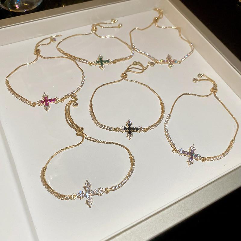 Cross Pendant Bracelet With Cubic Zirconia For Womens Fashion Accessory Gift