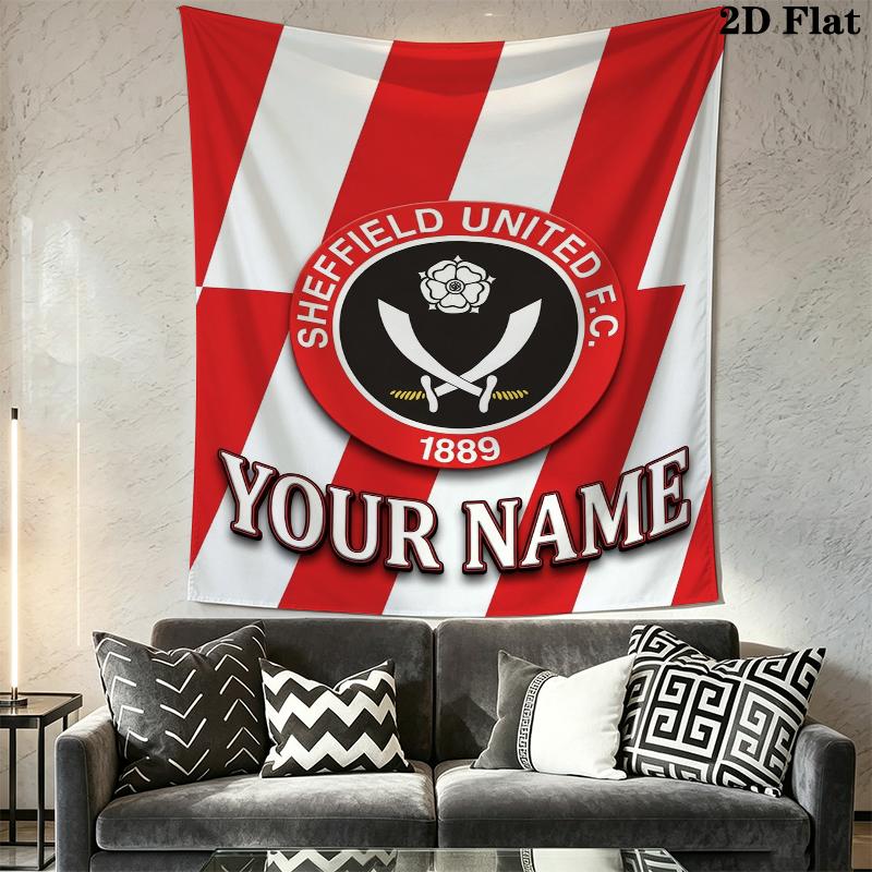 Custom Name Sheffield United FC Wall Tapestry Aesthetic Wall Hanging Printed Fabric Blanket Decorative Tapestries for Bedroom Living Room Home Decor