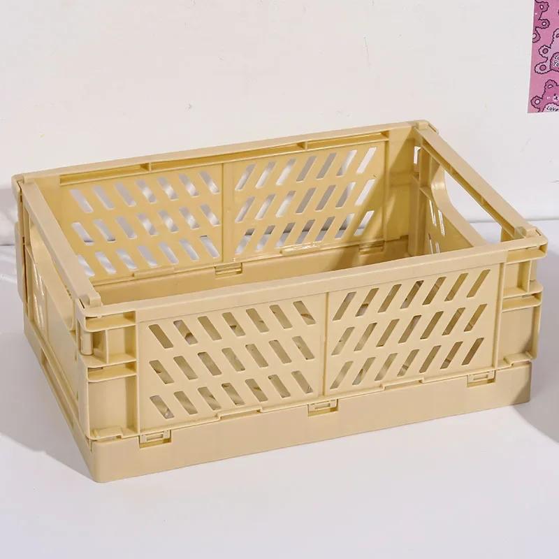 1pc Organizing Storage Baskets Case Folding Student Desktop Basket Tape Stationery Plastic Foldable Container Storage Box