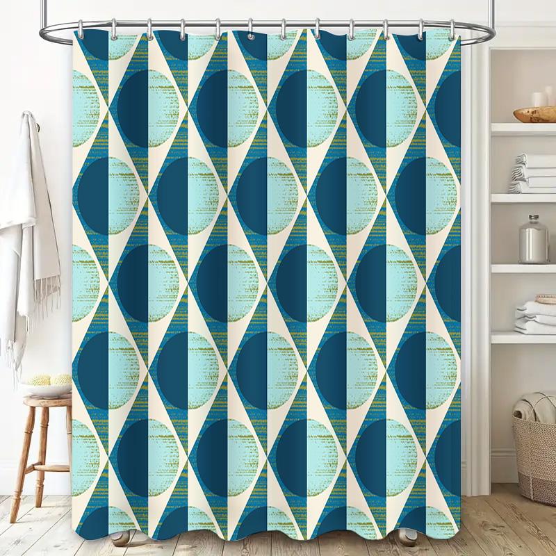 Modern Geometric Blue White Shower Curtain Waterproof Bathroom Decorative Fabric Polyester Bath Sheet Green Blue White Set 180x2