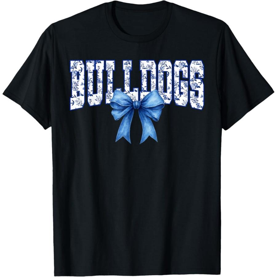 

Bulldogs Floral Toile Royal Blue Watercolor Coquette Bow T-Shirt XXXXXL чорний