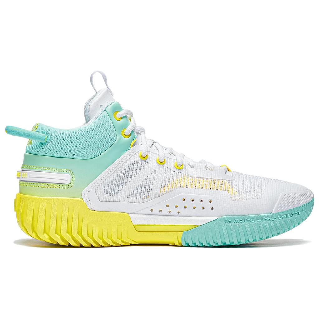 New LiNing Badfive 3 Cushioning, Slip Resistant, And Abrasion Resistant Mid Top Basketball Shoes Men's White Green Yellow ABFT005-9
