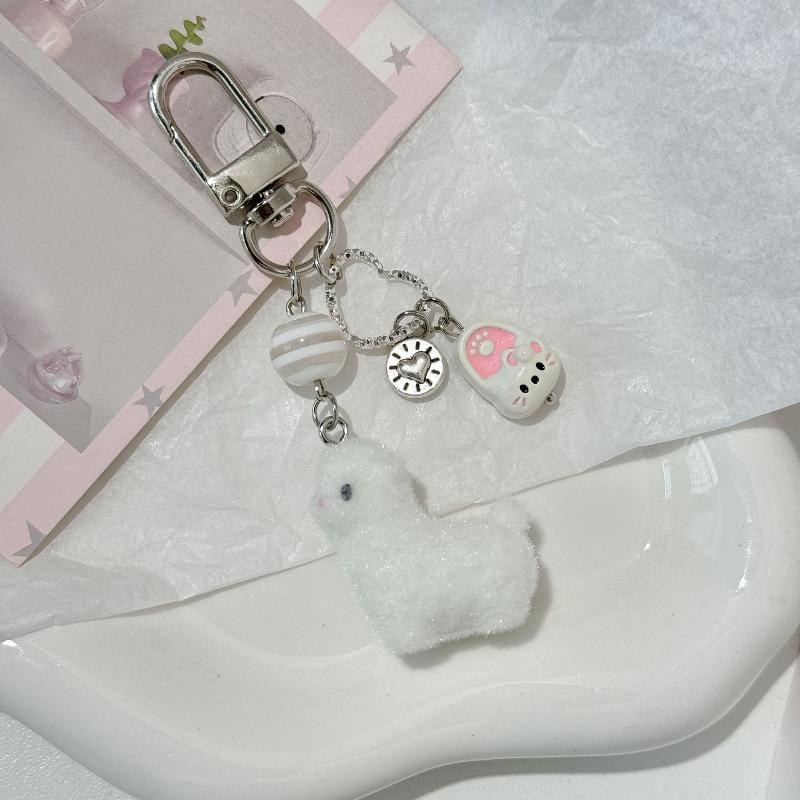 Cute Cartoon Lovely Animal Flocking Alpaca Keychain Pendant Backpack Ornament Bag Pendant Lanyard Phone Chain Girl Gift Keyring