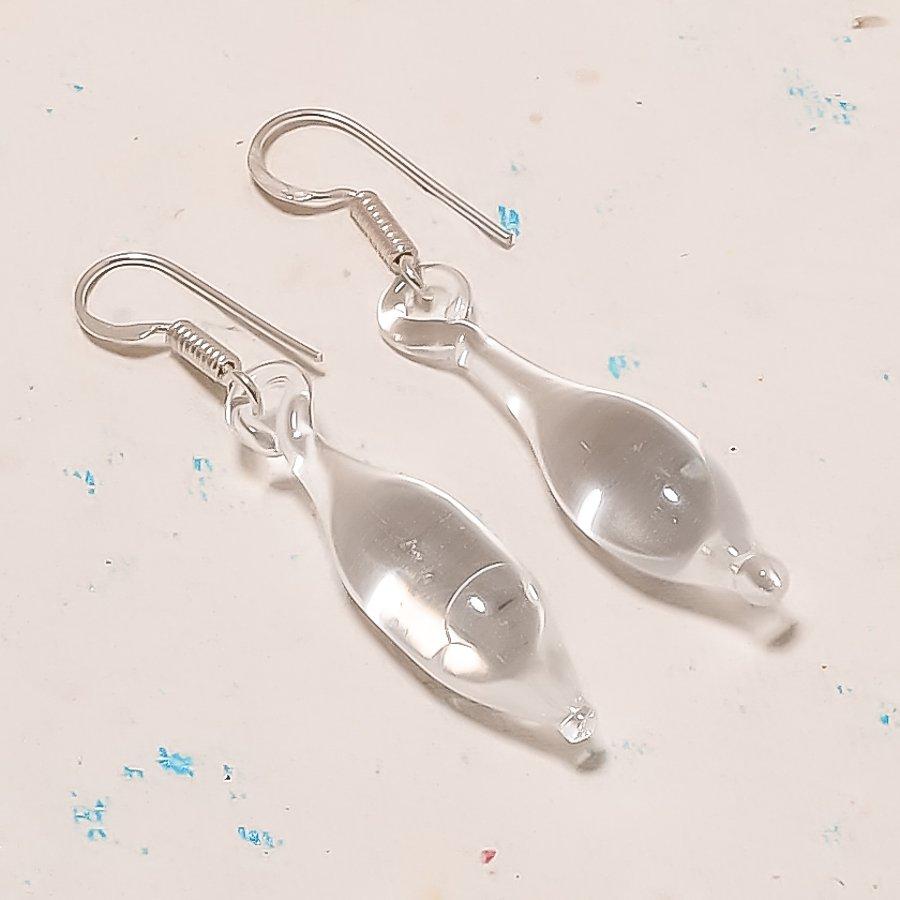 Natural Crystal Quartz Gemstone 925 Sterling Silver Jewelry Earring 2.05 AE-12706