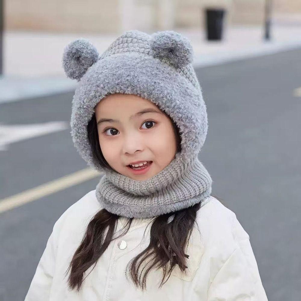 Woolen Kids Winter Hat Windproof Neck Warmth Cover Soft Hooded Cap  Winter