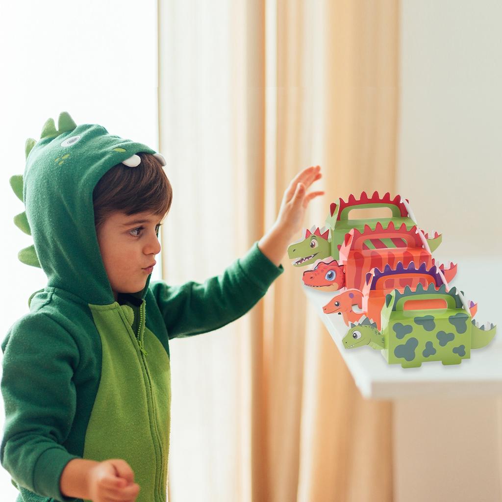 New 6Pcs Cute Dinosaur Shaped Candy Boxes Happy 1st Birthday Party Decor Kids Boy Gifts Packaging Box Dino Baby Shower Supplies Box