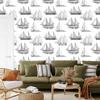 Black and white sailboat wallpaper for living room and bedroom 50x1000