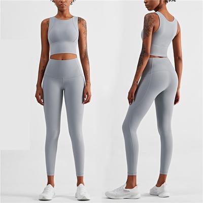 Egyszínű női fitnesz jóga szett teljes csomag vastagított melltartó Crop Top tank leggings 2db öltöny guggolásmentes edzőtermi ruházat