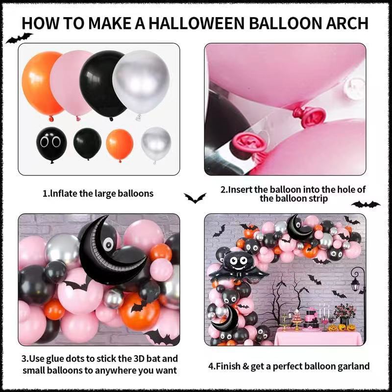 Halloween Latex Balloon Arch Set, Ghost Day Flag Banner Scene Arrangement Aluminum Foil Balloon