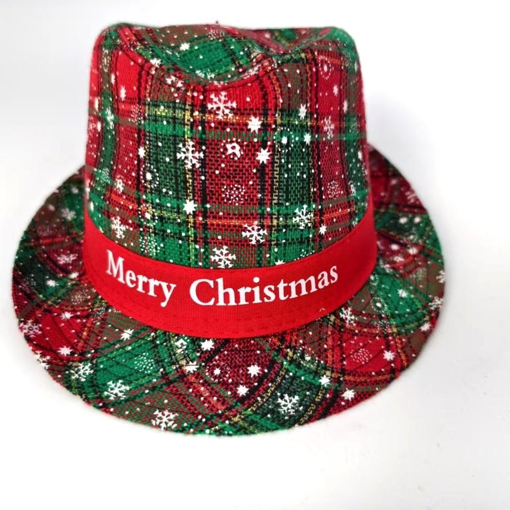 Plaid Christmas Fedora Hat Printed Dress Up Narrow Brim Top Hat Costume Accessories Snowflake Panama Cowboy Hats Men Women