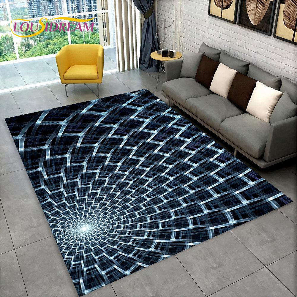 3D-Vortex-Illusionsteppich, abstrakter geometrischer optischer Teppich für Wohnzimmer, Schlafzimmer, Sofa, Fußmatte, Dekor, rutschfeste Bodenmatte